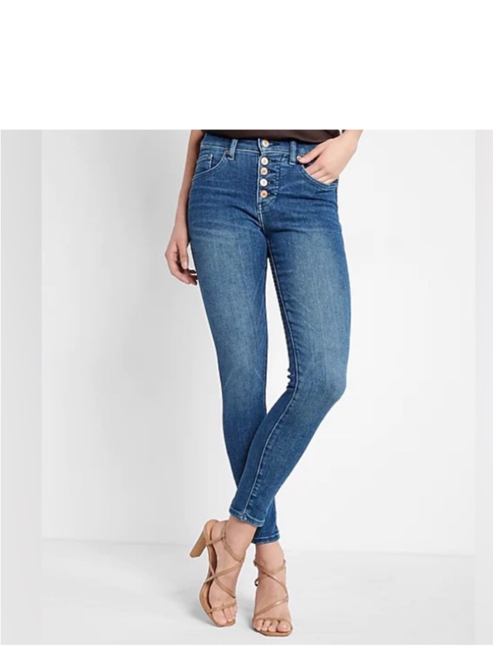 Express Women's High Waisted Button-Fly Skinny Jeans - Blue